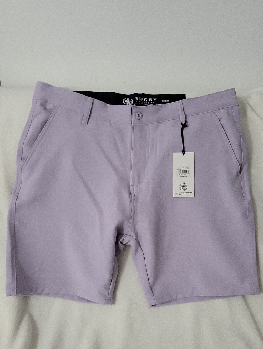 Rugby University Tech Shorts Purple 9" Inseam 2-Way Stretch Easy Care size 38